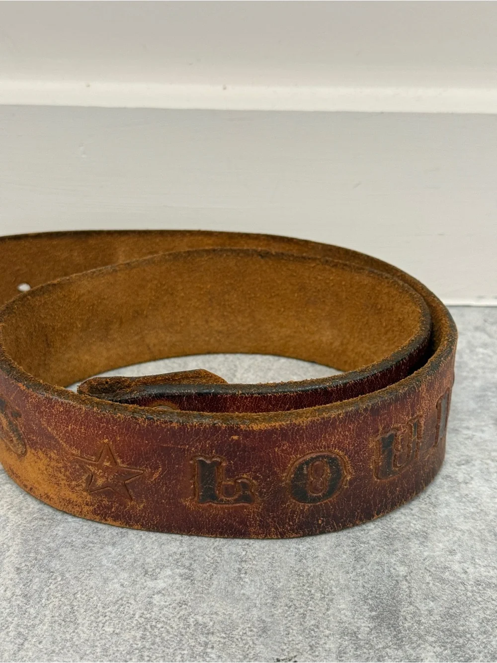 Vintage LONESOME Tooled Leather Western Belt Strap Stars Cowboy